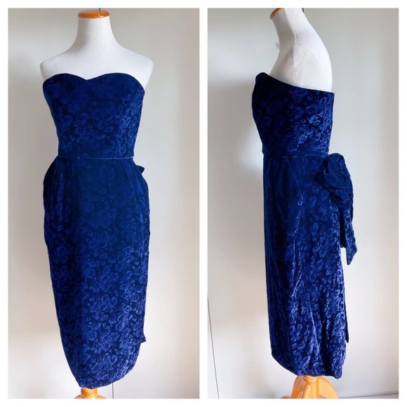 Vintage Janet Russo Velvet Party Dress 1990s Made in USA, Blue Modern size 6-8 - Picture 6 of 9